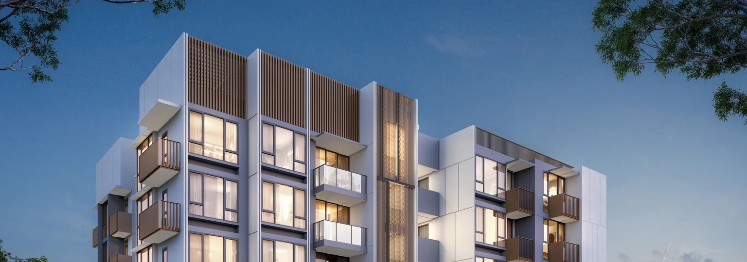 Sophia Meadow building render at dusk